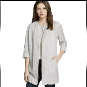 Eileen Fisher 100% Organic Linen Striped Slub Jacket